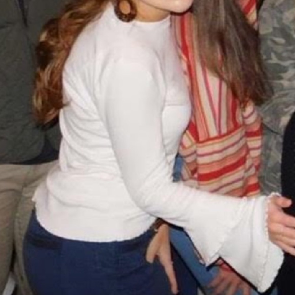 Cream Bell Sleeve Top with Lettuce Hem!!